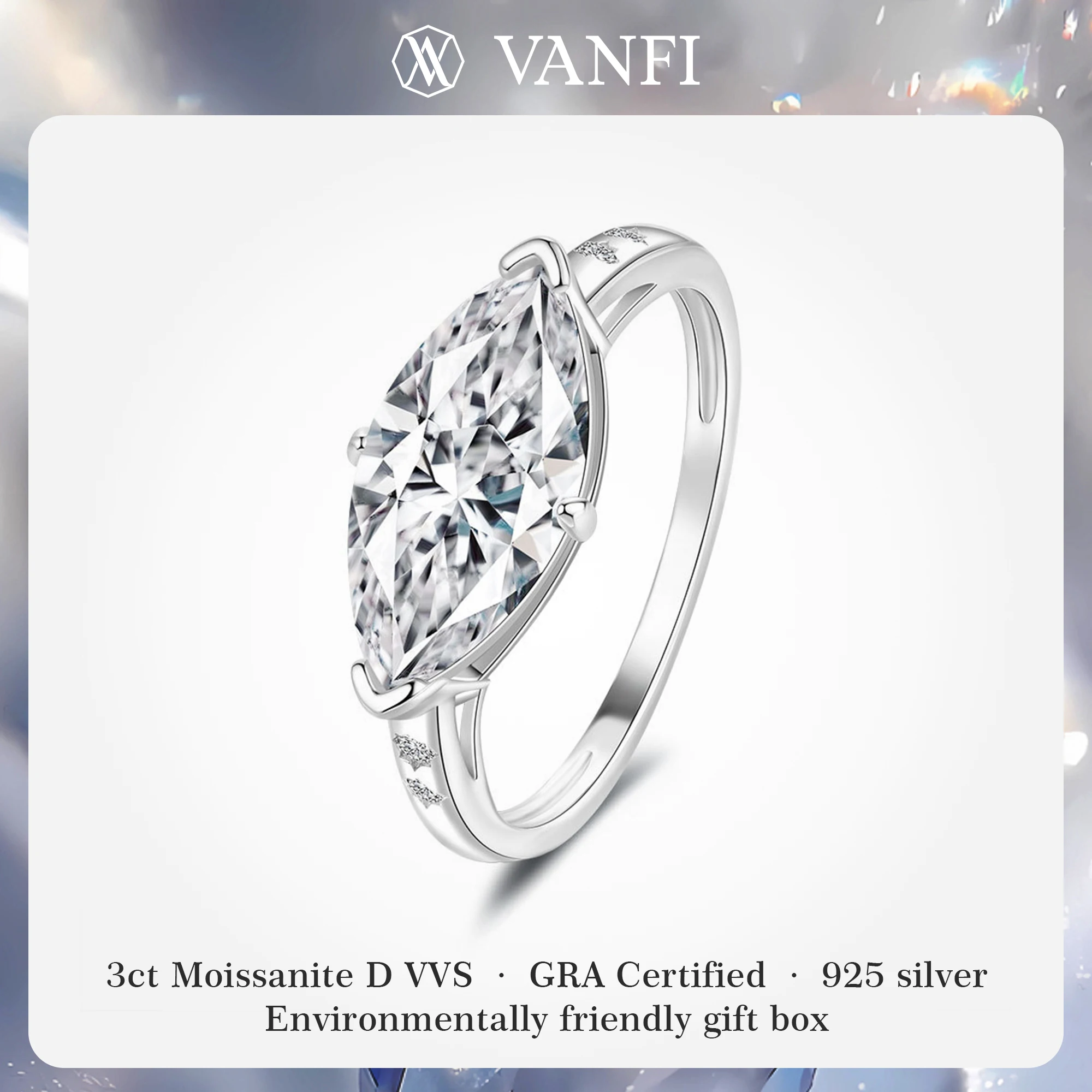 

KFvanfi 3CT Moissanite Engagement Ring for Women 925 Sterling Silver with 18K White Gold Plating Wedding Certified Band Jewelry
