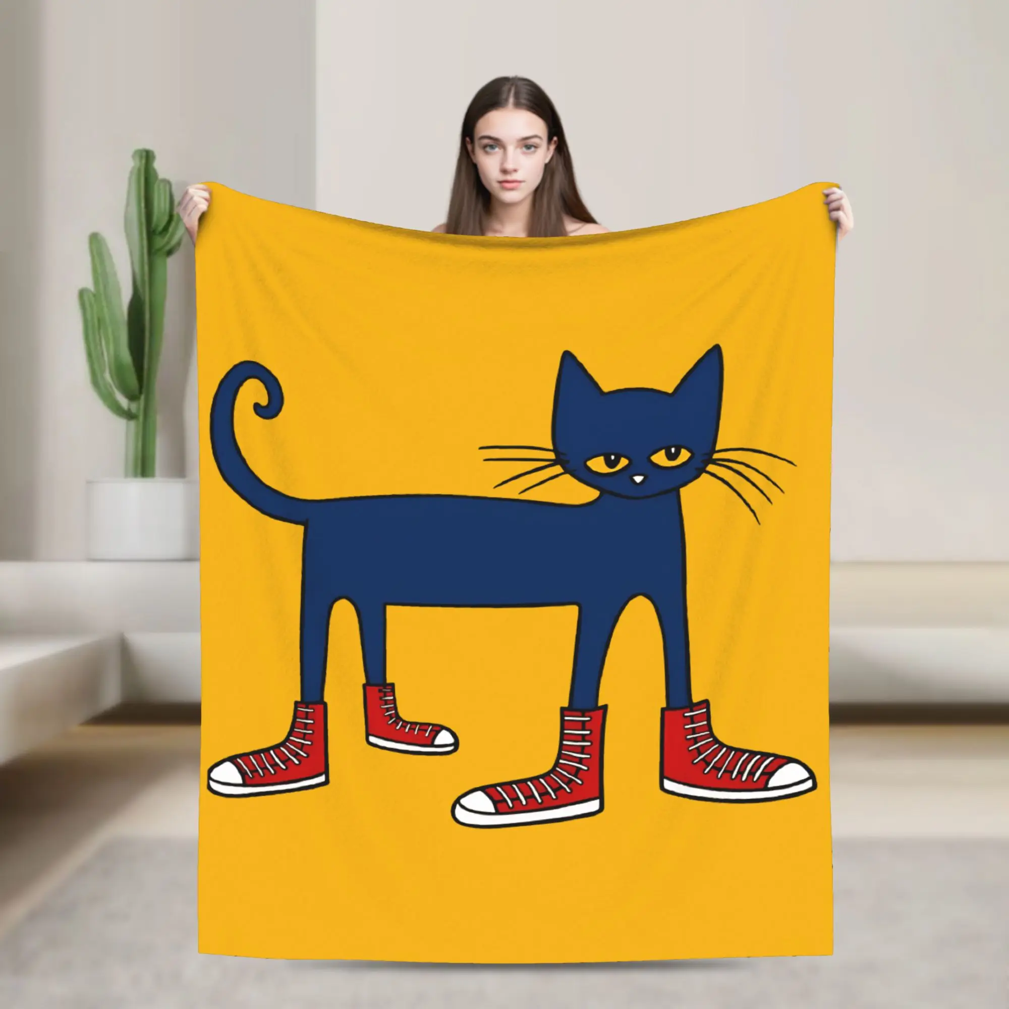 Pete The Cat Cartoon Blanket Fleece Summer Air Conditioning  Multi-function Lightweight Throw Blanket for Home Plush Thin Quilt