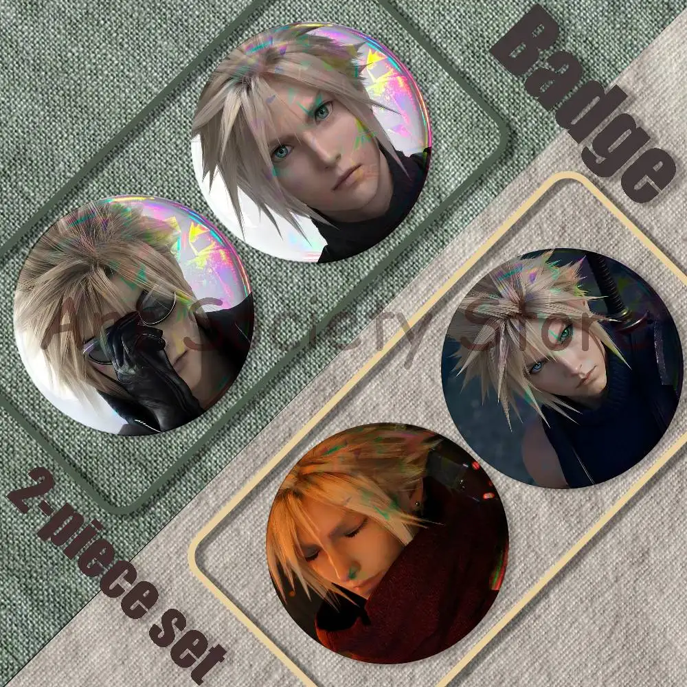 F-Final F-Fantasy Cloud Strife F-FF7 2-piece set Pins Backpack Clothes Jewelry Accessories Round Brooch Button Badge Fans Gifts