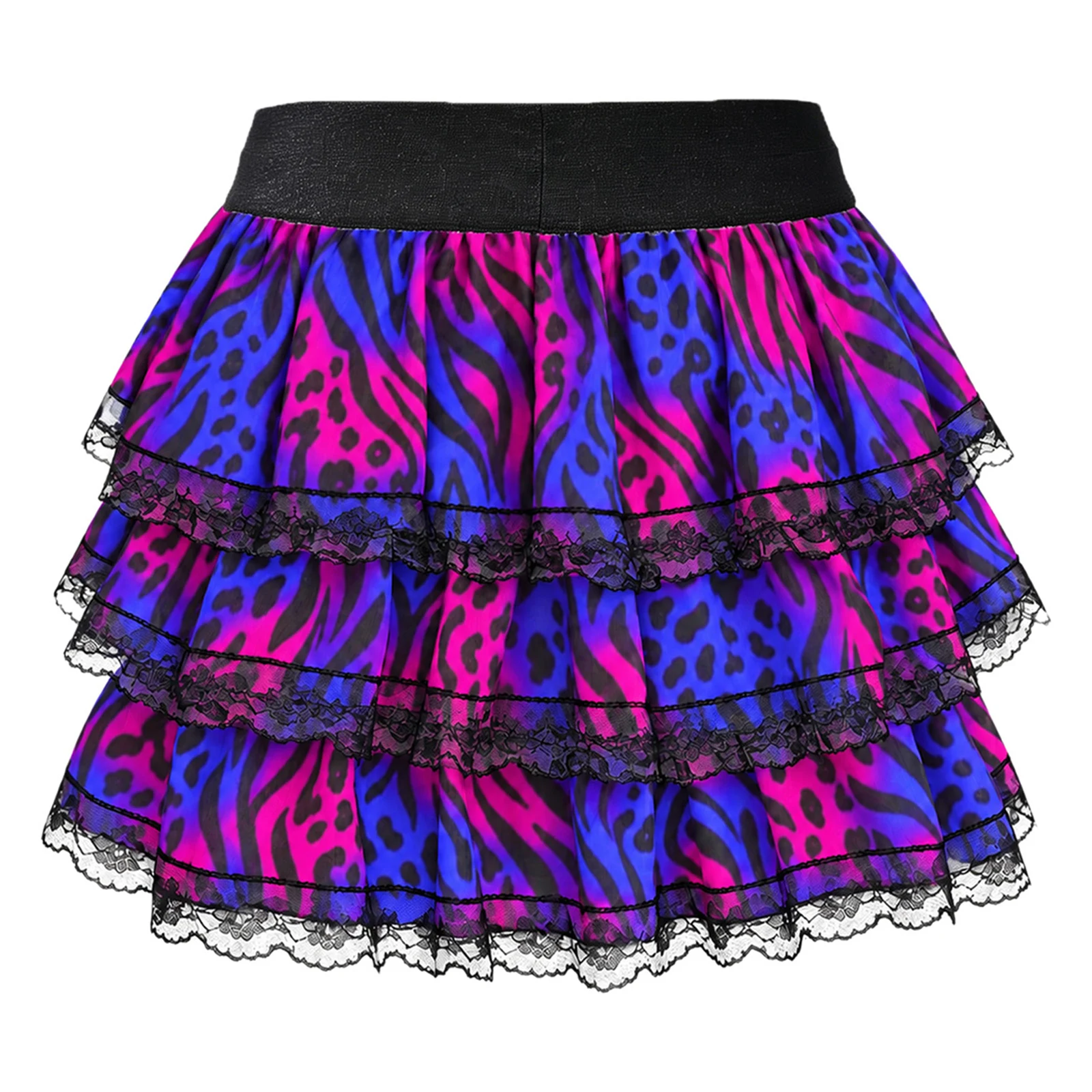Kid Girls Elastic Waistband Lace Trim Leopard Print Tiered Ruffle Skirt with Built-in Shorts for Weekend Hangouts Casual Outings