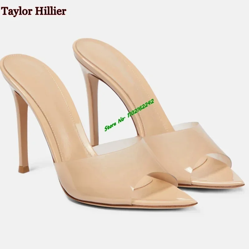 Nude Pointed Toe Slippers 2024 New Summer Stiletto Heels 5cm/8cm/10cm French High Heels Women\'S Fashion Sexy Outer Slippers 46