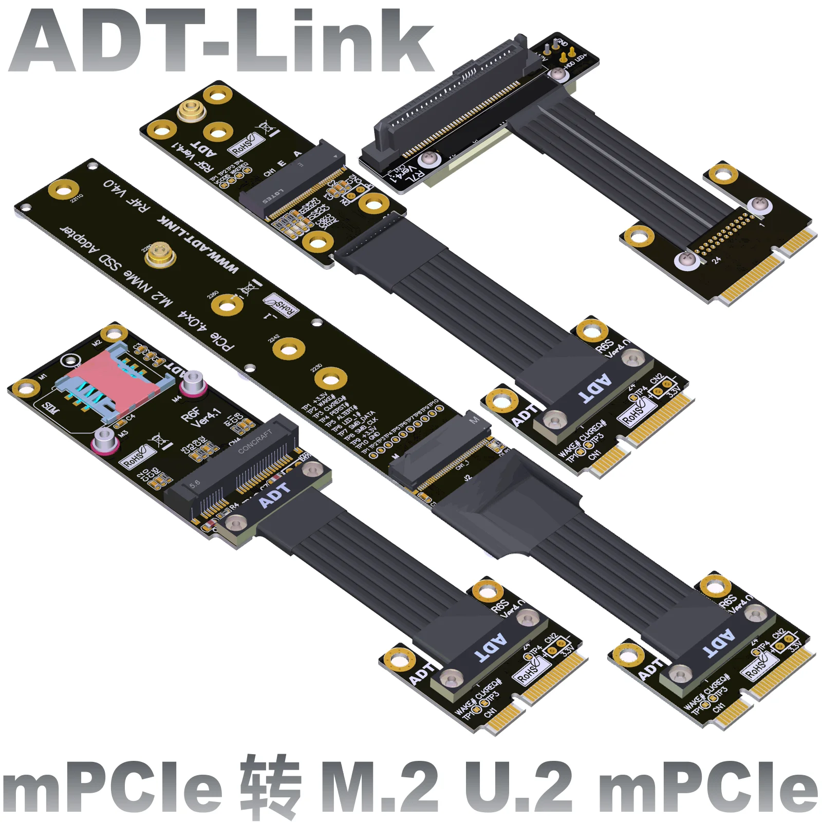 

ADT mini-PCIe to U.2 M.2 Mini PCI-e Network Riser Cards SFF-8639 Adapter M-Key A.E Key NGFF mPCIe M2 For Extension Cable