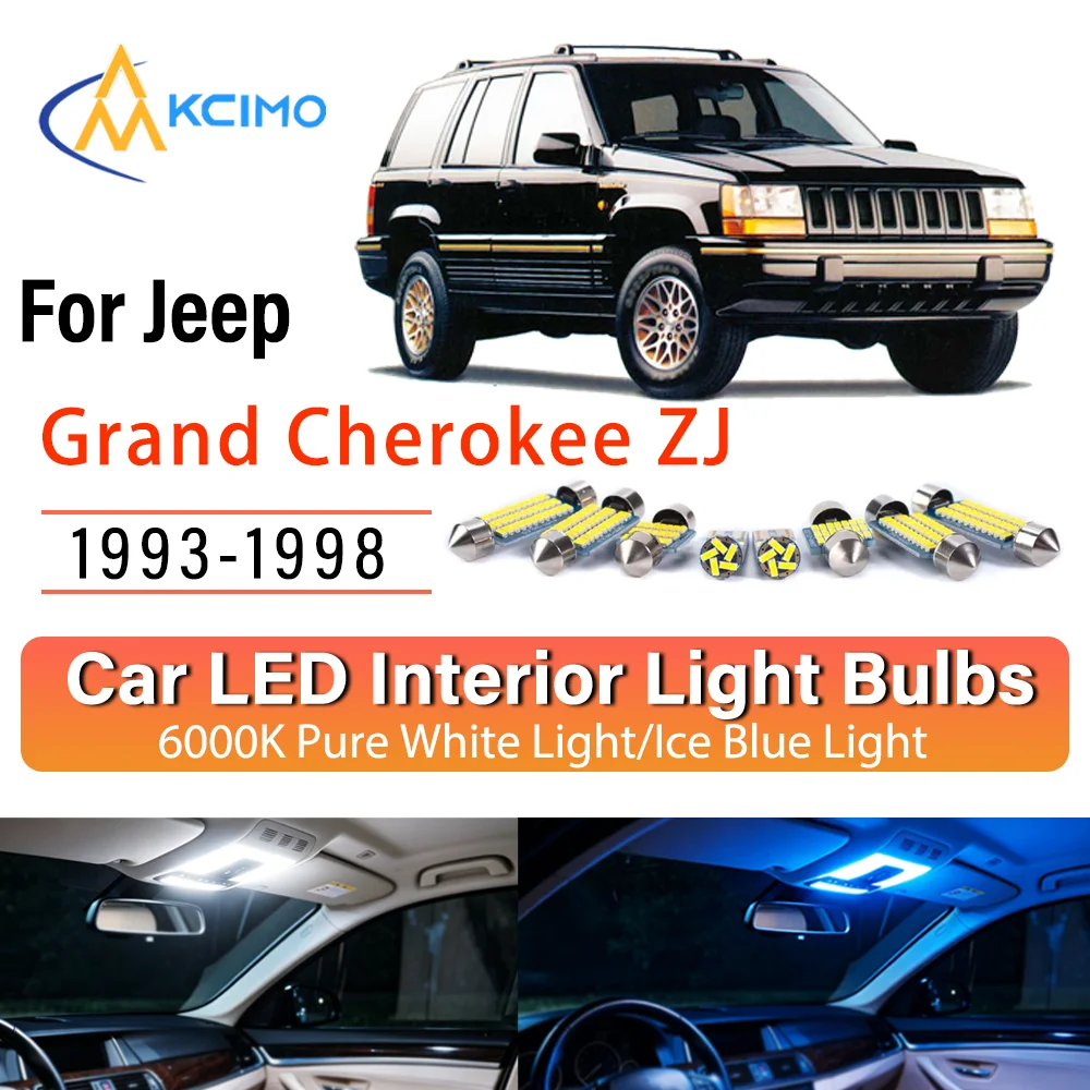 Kit de remplacement d'ampoules LED intérieures pour Jeep Grand Cherokee ZJ 1993-1998, éclairage constant, montage direct, pour plafonnier et éclairage de coffre