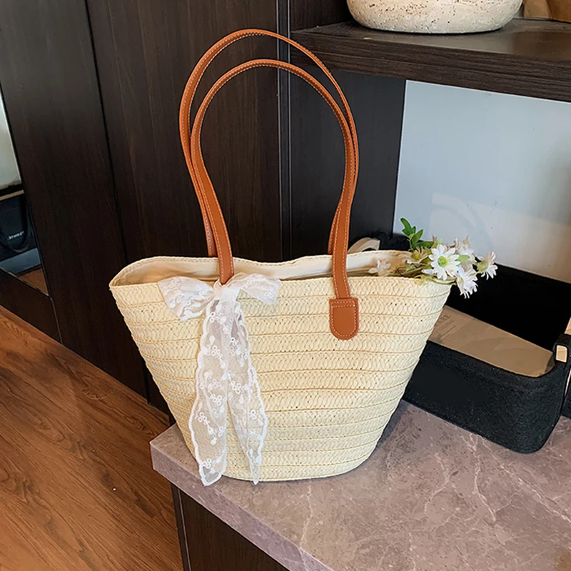 

Bag for Beach Large Capacity Straw Woven Tote Vacation Simple and Versatile Design Designer Women Shopper Shoulder Bags