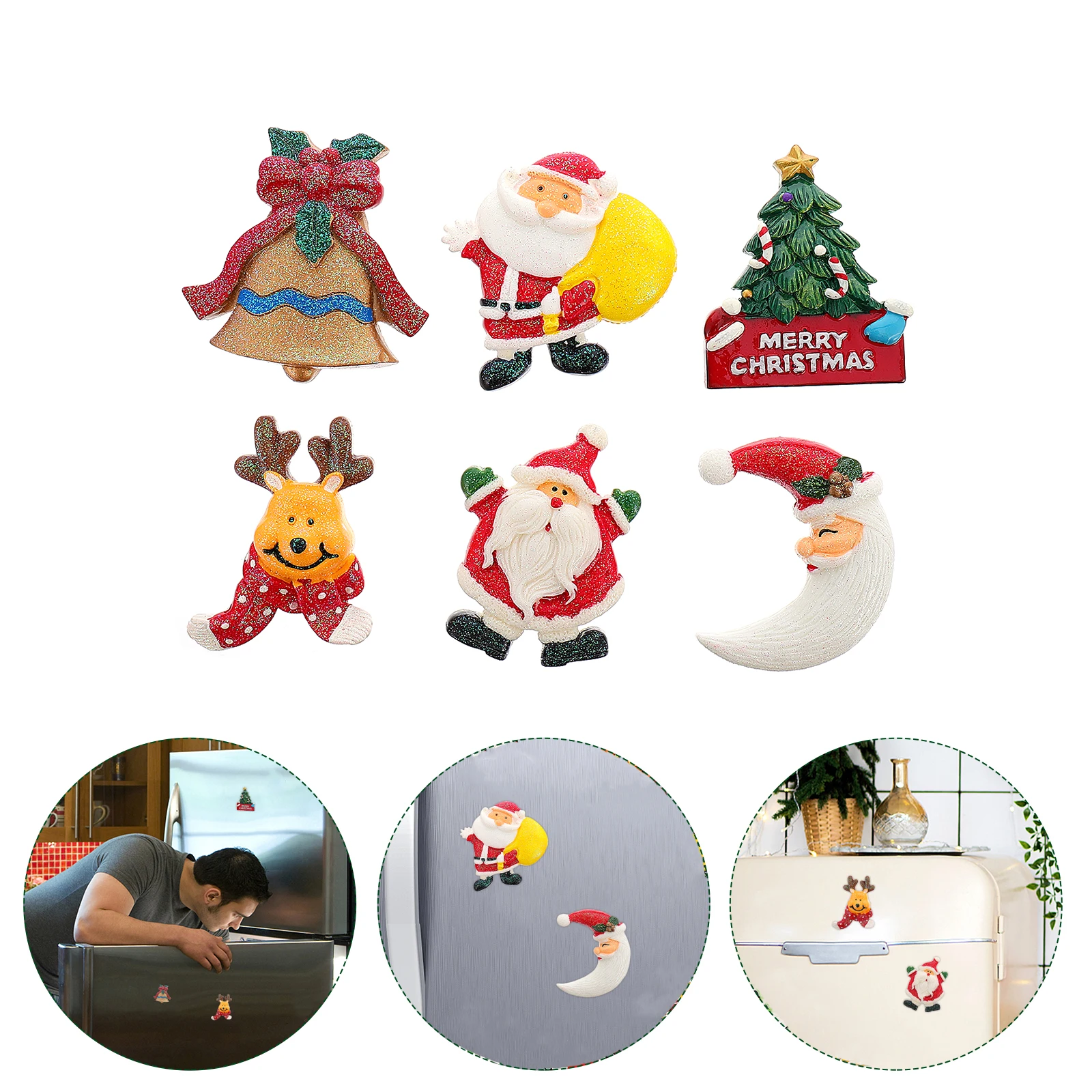 

6 Pcs Decorations Refrigerator Magnetic Sticker Refrigerators Resin Charms Xmas Themed Fridge Magnets Christmas