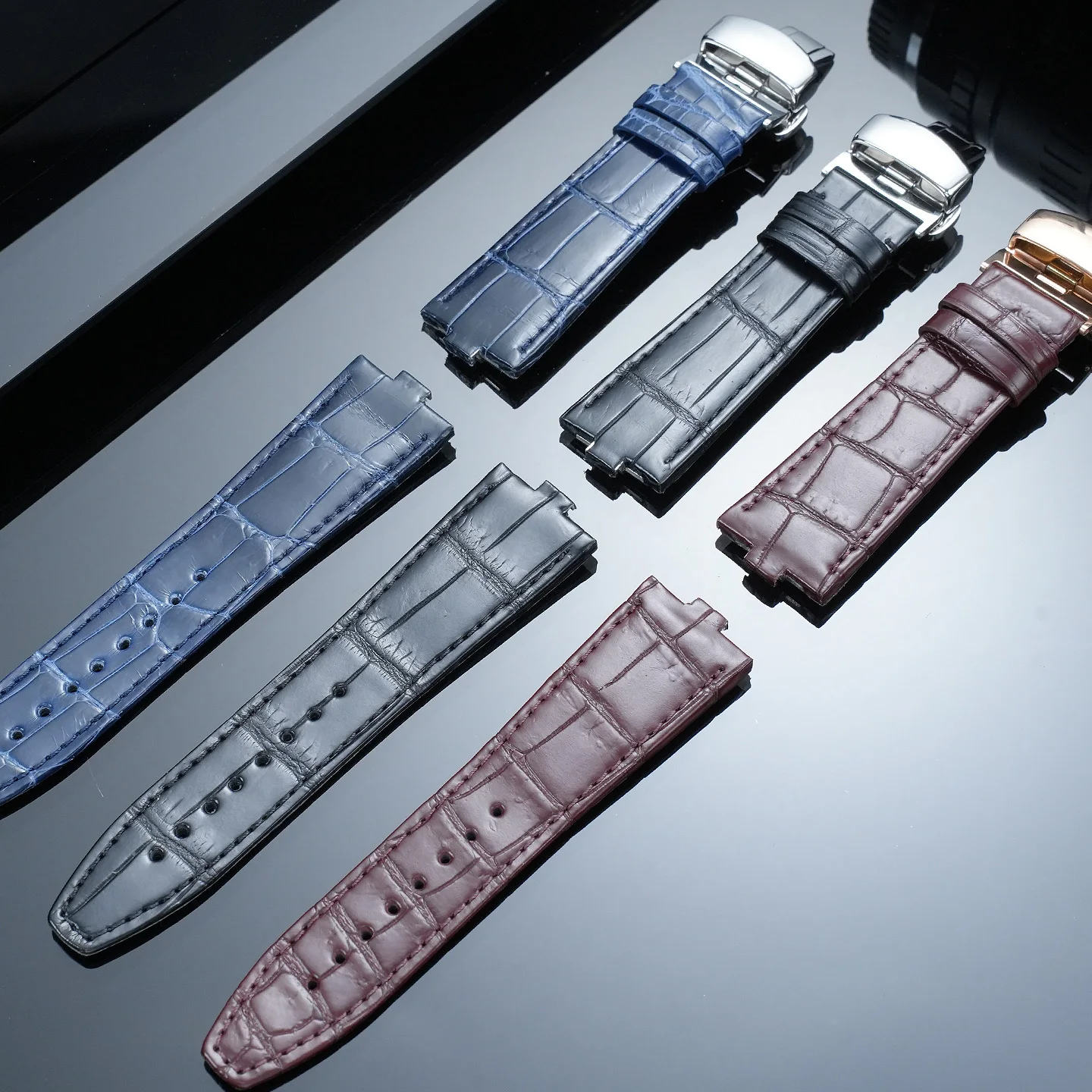 24mm x 7mm Genuine American Alligator Leather Strap for Men's Vacheron Constantin Overseas 4300V, 4500V, and 5500V Series