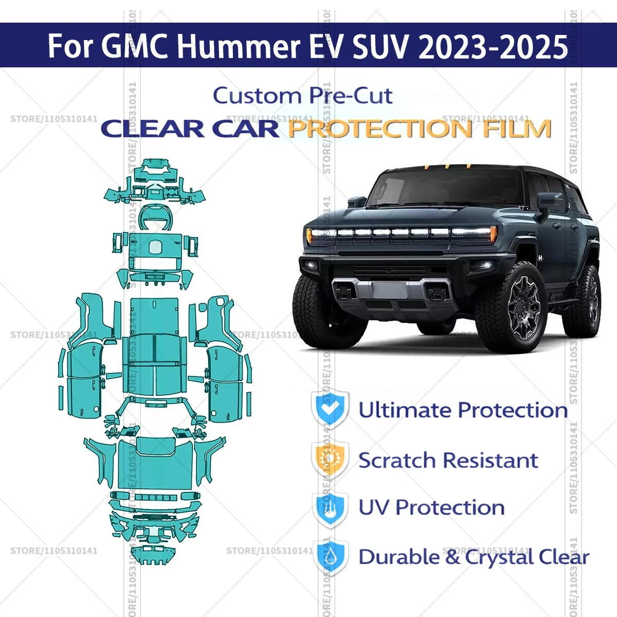 

Pre-Cut Paint Protection Film PPF Transparent Car Film Professional Automotive PPF Full Vehicle For GMC Hummer EV SUV 2023-2025