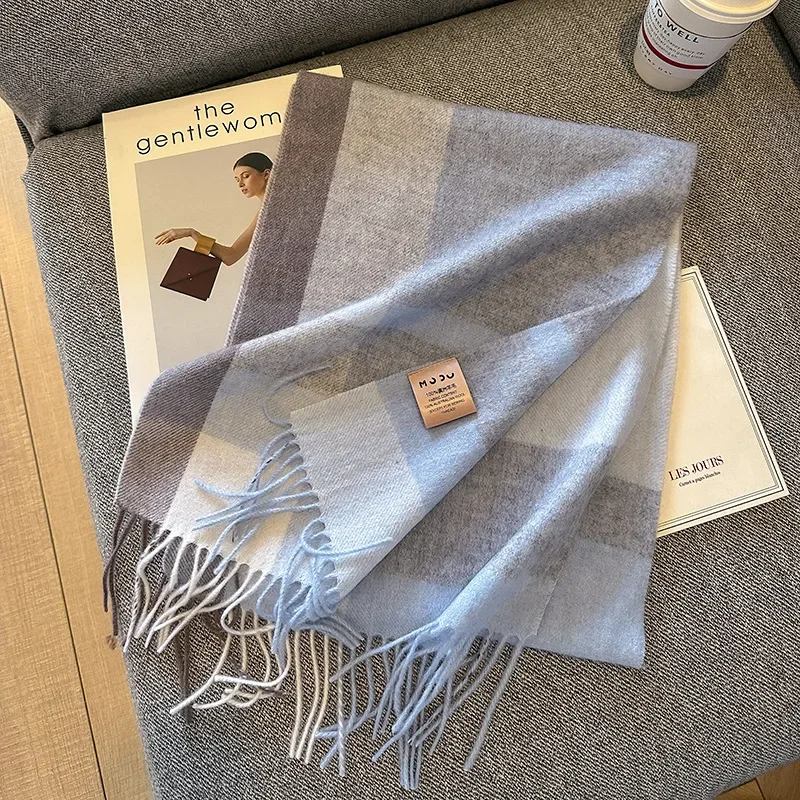 High Quality 100% Wool Scarf Female Fashion Classic Soft Cashmere Muffler Women Warm Thermal Shawl Outside Autumn Winter