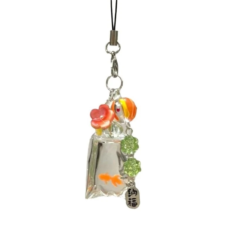 E21F Lovely Freshwater Fish Pendant Phone Hanging Decoration with Flower Adornment