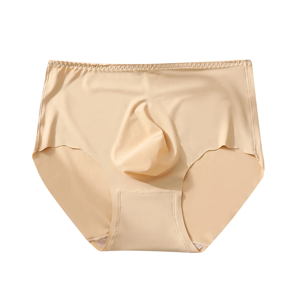 1pc Men Ultra-thin Seamless Briefs Ice Silk Plus Size Briefs 3D Bulge Pouch Solid Underwear Breathable High-Waisted Panties