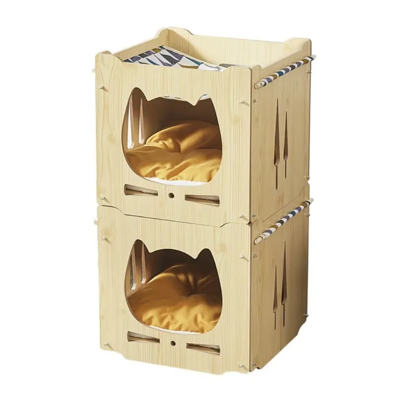 Household Pet Cat Furniture, Stackable All-season Universal Cat Nest House, Soft Bed with Cat Hammock for Indoor Cats