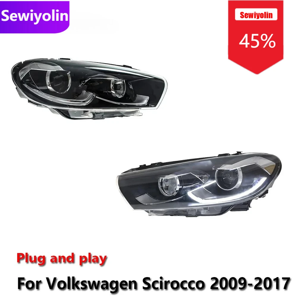 

Автомобильные светодиодные фары DRL в сборе для Volkswagen Scirocco 2009-2017, противотуманные фары DRL, стоп-сигнал поворота, лампа Plug and Play