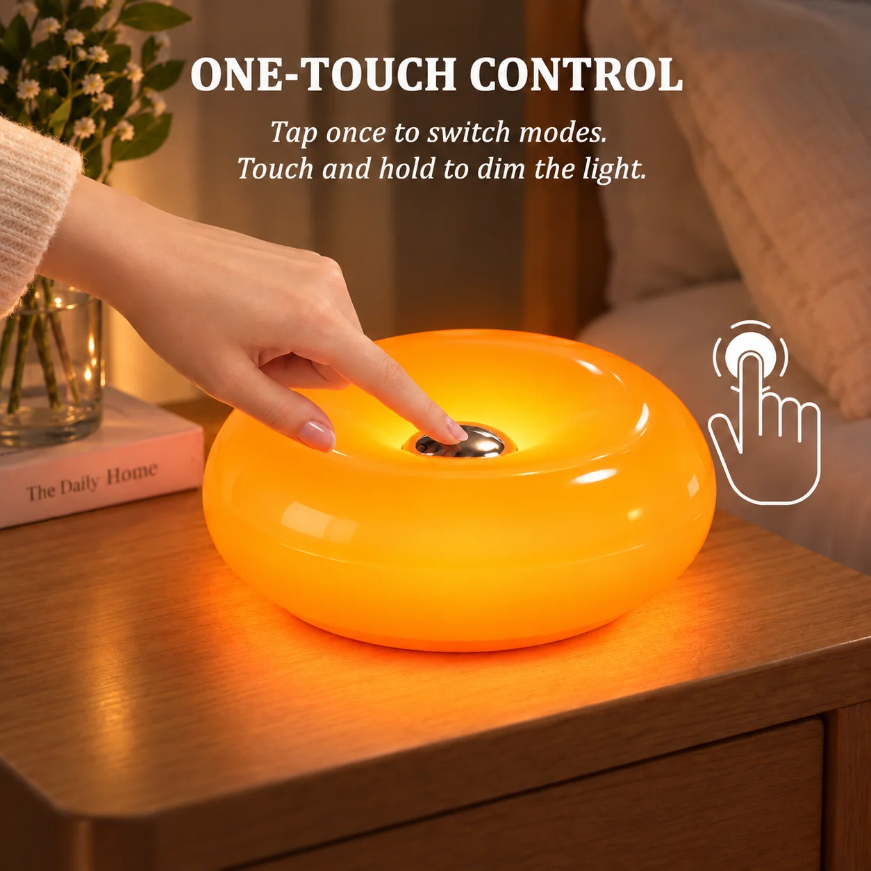 Modern Orange Donut Wall Sconce, 12W Dimmable Color Changing LED Plug-in Wall Light, Mid-Century Ambient Lamp for Bedroom Living Room Reading Room, Tabletop & Wall Mount Home Decor