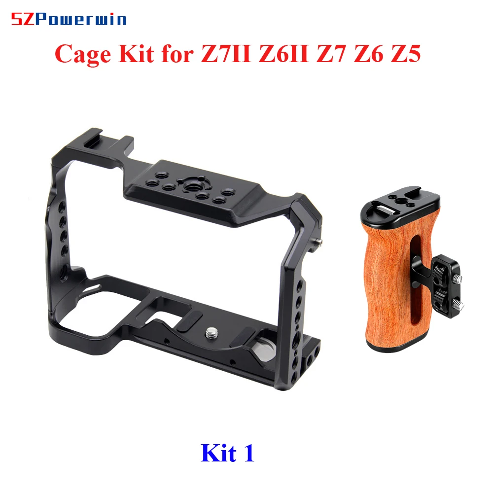 Powerwin Camera Cage Kit for Nikon Z7II Z6II Z7 Z6 Z5 Universal Handheld Rig Frame Gimbal Arri Locating Screw Wooden Handle