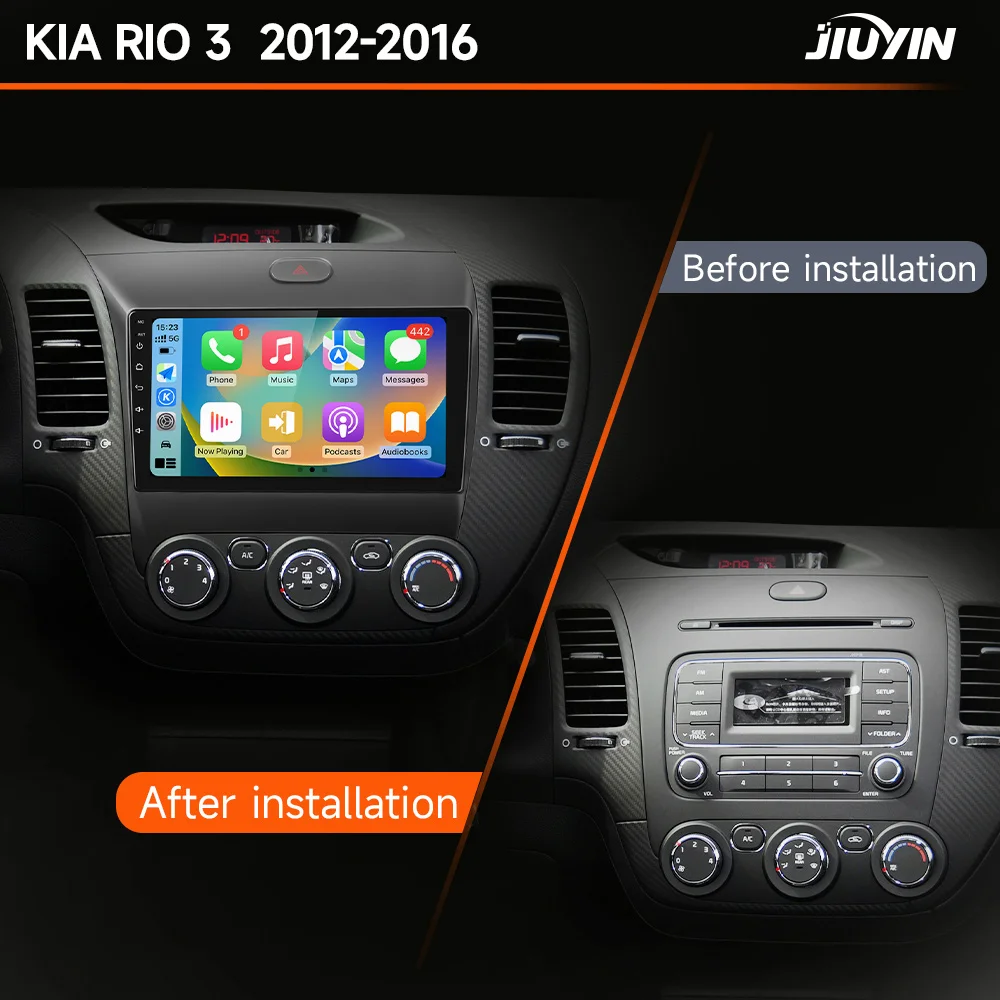 JIUYIN-tela de rádio do carro Android para KIA RIO 3 2011-2017, player de vídeo multimídia, navegação, estéreo, GPS, sem fio, carro/jogo, automático