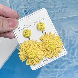 Brincos coloridos de contas de ráfia, flor de sol, para mulheres, meninas, feitos à mão, boêmio, rattan, malha, festa de verão, joias, presentes 10 principais vendas rafia flores - №9