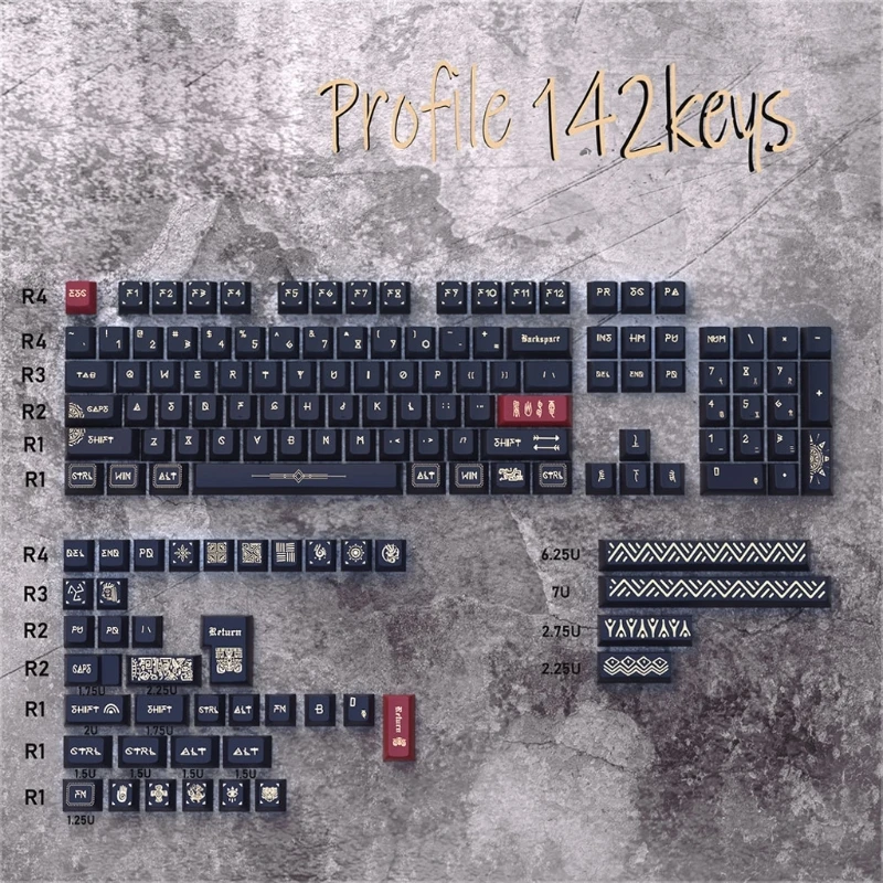 142Key Ancient Ruins Theme Keycap Set PBT Dye Sublimation Original Height Keyboards KeyCaps for Mechanical Keyboards