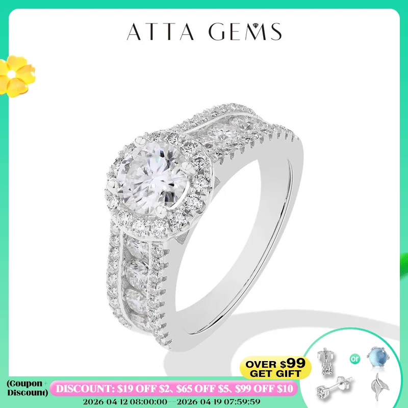 

ATTAGEMS Round Cut 1.0CT Moissanite Ring 6.5mm VVS1 Diamond for Women S925 Silver Engagement Bride Jewelry Gift With Certificate