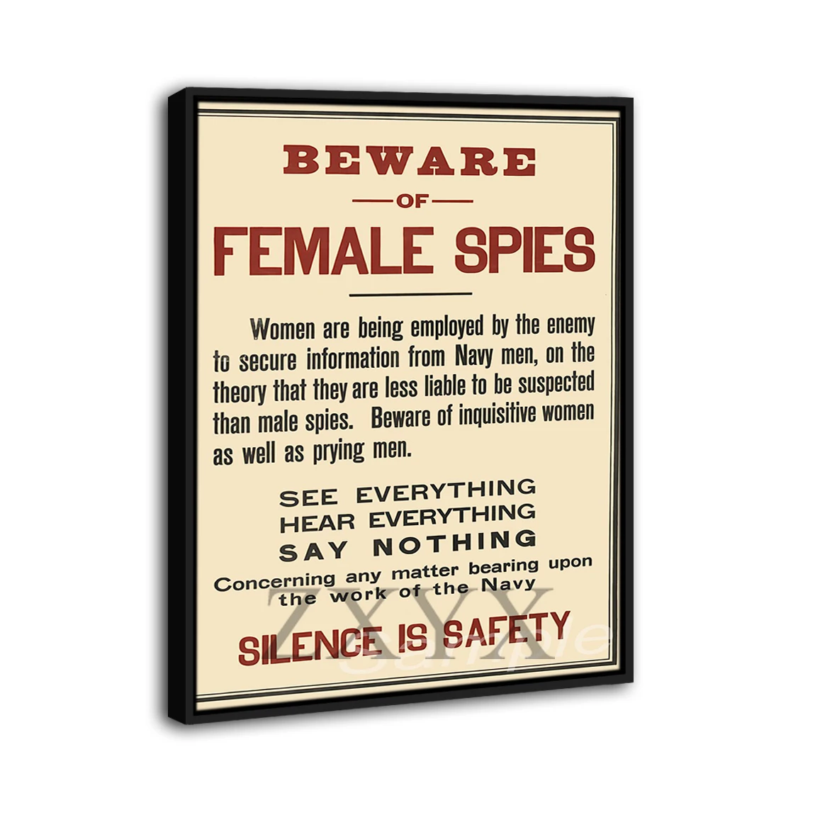 Vintage Beware of Female Spies War Framed Poster Print Home Decor Wall Art Painting Oil Canvas