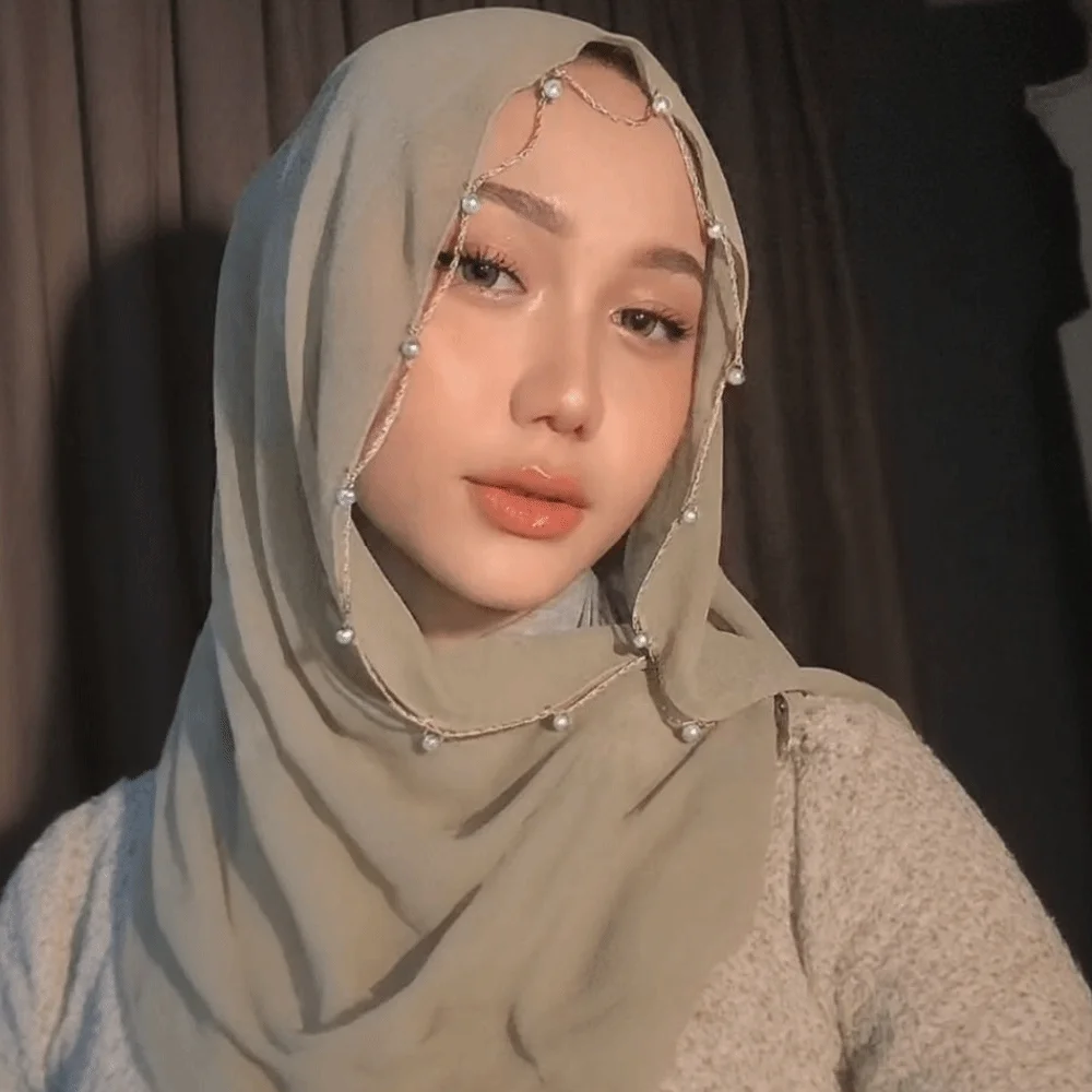 أزياء الخرز الإسلامية عمامة اللؤلؤ الشيفون العرقية نمط وشاح باندانا الباشمينا الحجاب وشاح الإناث