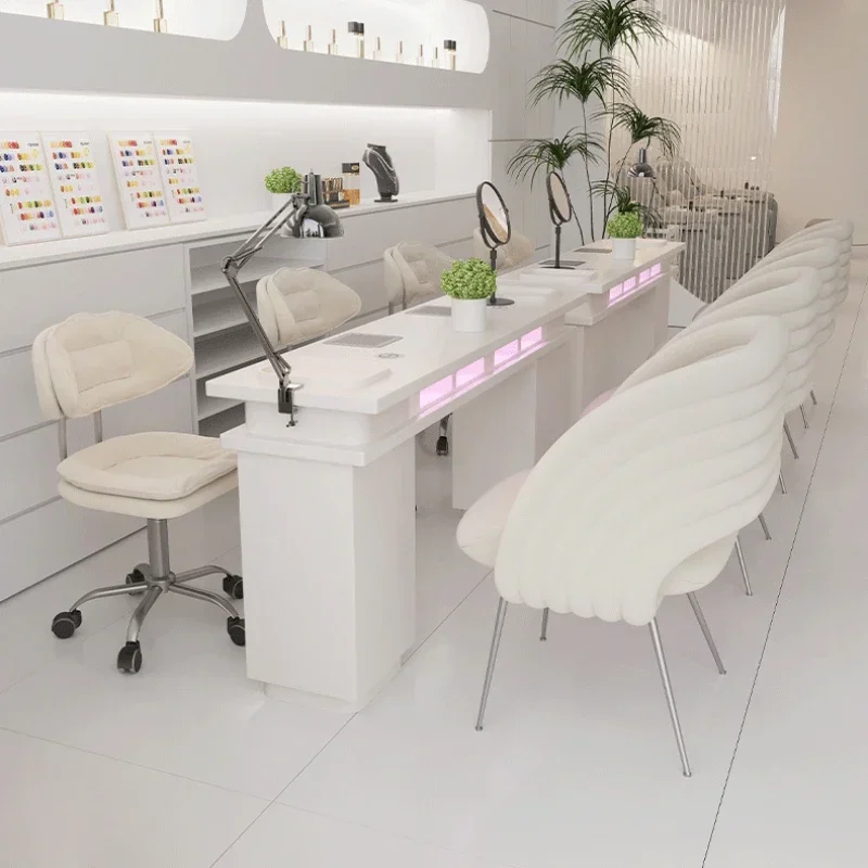 

White European Nail Desk Chair Set Professionals Manicure Nail Table Nordic Aesthetic Tavolo Mesa De Manicure Con Extractor