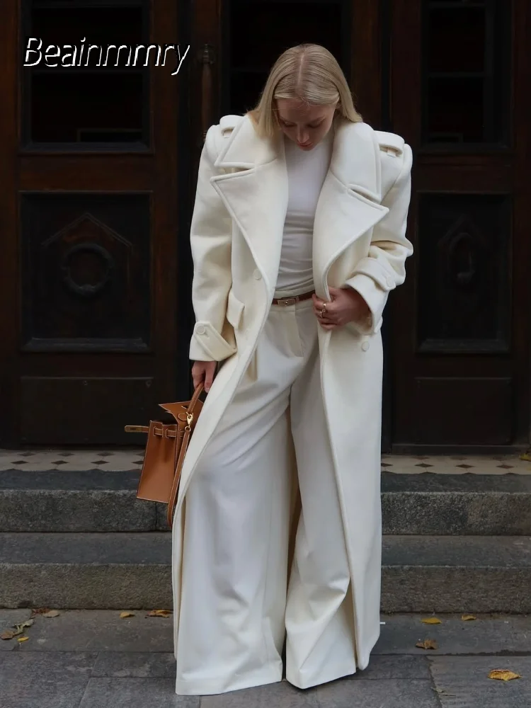 

Elegant Lace Up Overcoats Women Double-breasted Wool Long Coats With Pockets 2025 High Street Fashion Autumn Winter Outerwears