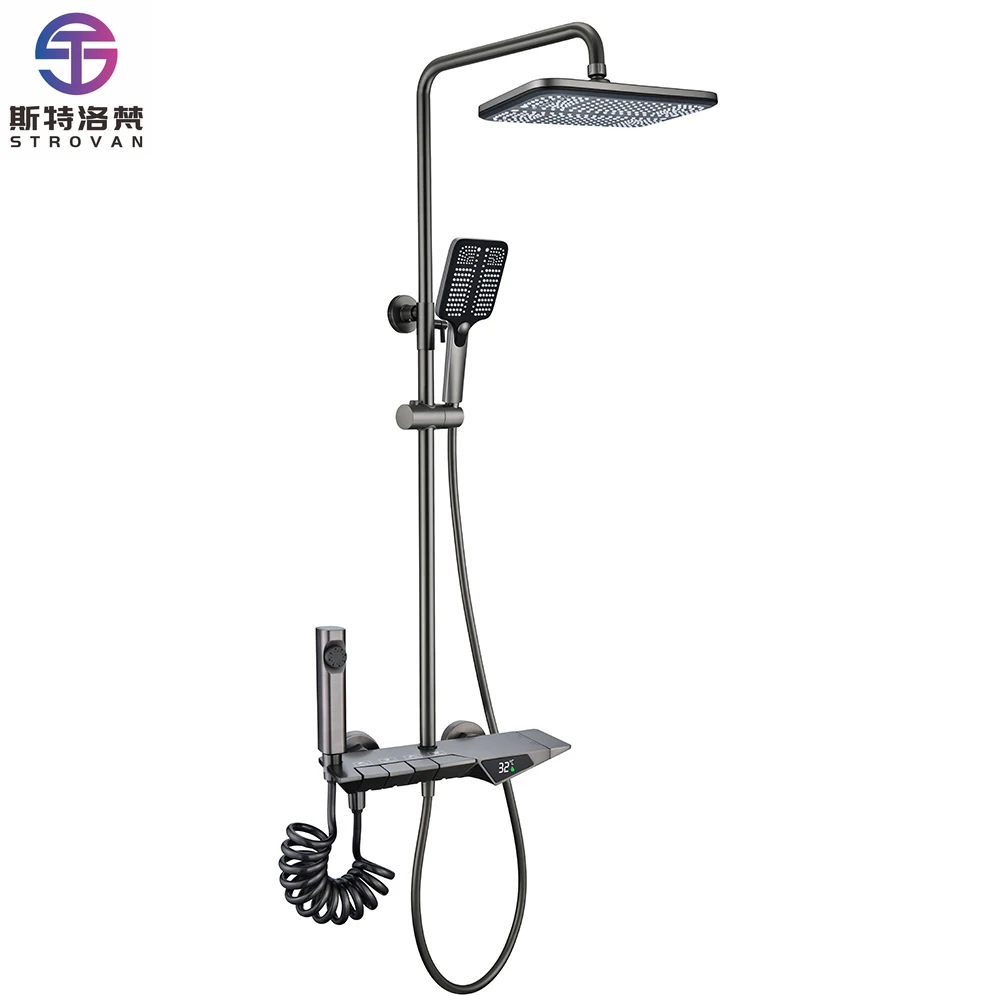 

Contemporary Thermostatic Shower Mixer for Square Bathroom Polished Piano Chrome Soft Rain Massage Jet Hotels Outdoor