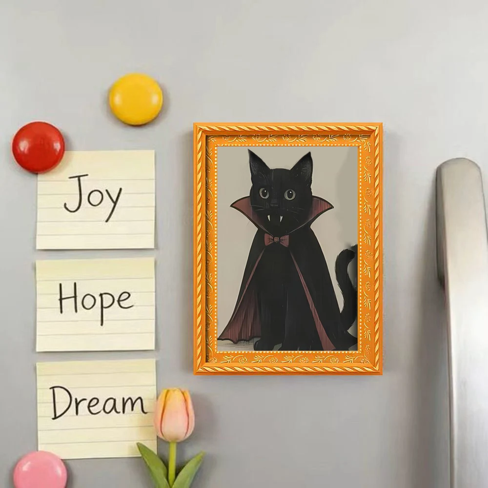 1 Stück Retro-Vampir-Schwarzkatzen-Kühlschrankmagnet, Halloween Gothic-Umhang-Katzen-Kunstmagnet, Dekorativer Magnetaufkleber für Kühlschrank, Aufbewahrungsschrank, Whiteboard, Kreatives Halloween-Geschenk für Katzenliebhaber – Detail 2