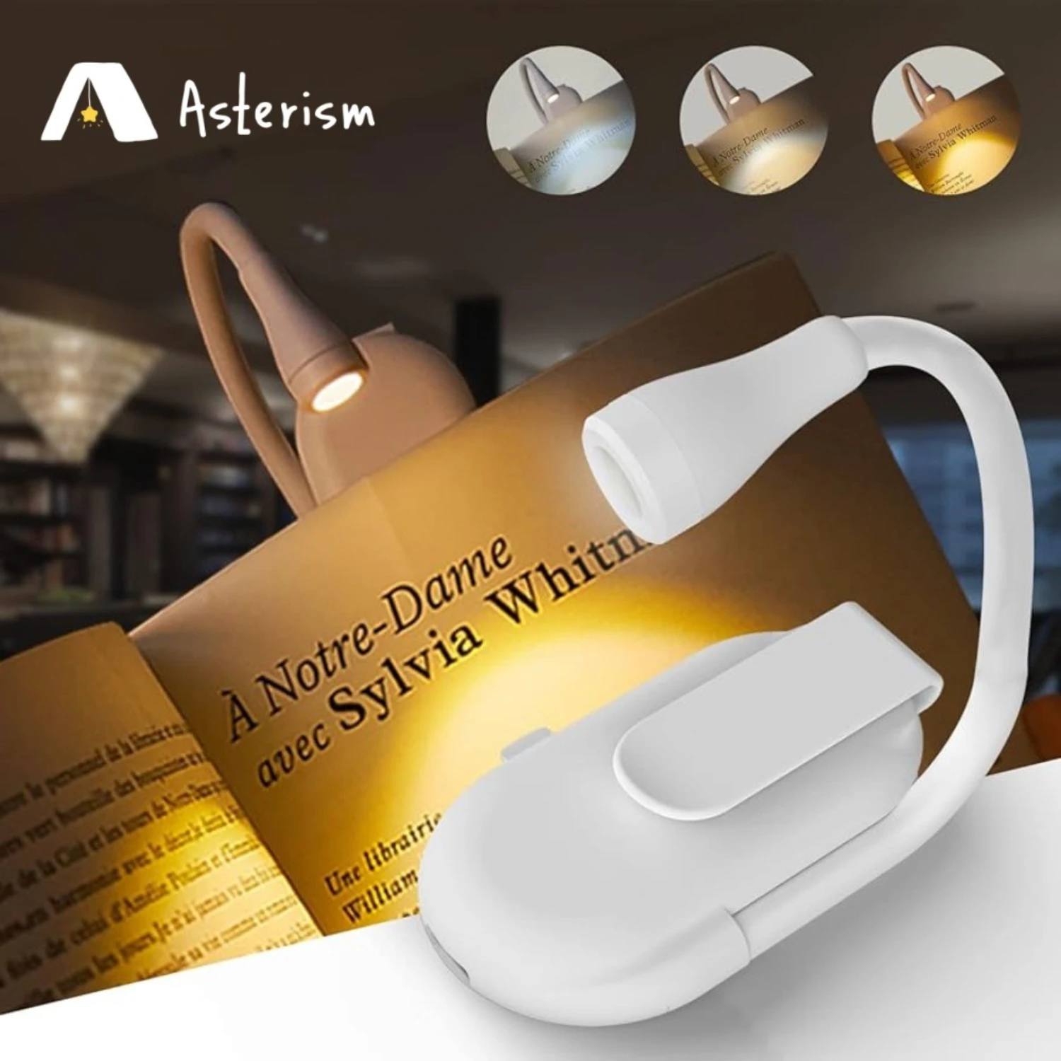

Book Light Reading Lights Books in Bed Led Book Night Lamp Rechargeable 3 Color Stepless Brightness Clip on Reading Lamp