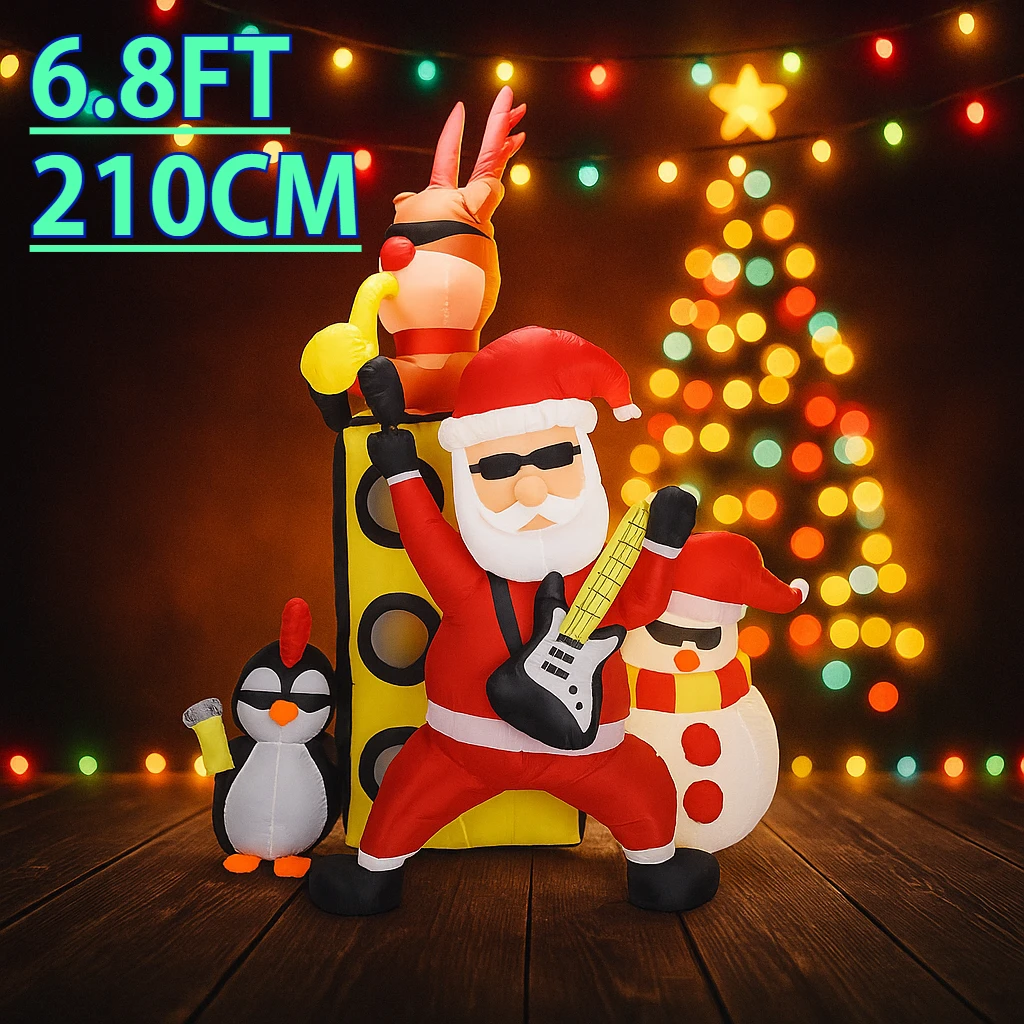 Decoración navideña de 6,8 pies, regalo festivo, juguete inflable para vacaciones de Navidad, banda de Papá Noel, Reno, muñeco de nieve, pingüino, decoración iluminada LED de Navidad