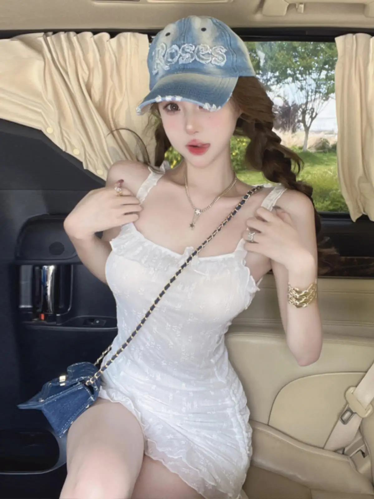 Sweet Lace Trim Square Ne Dstring Strapl Dr Slim Fit Summer Faionable Women's Dr Travel Suitable Casual Dr