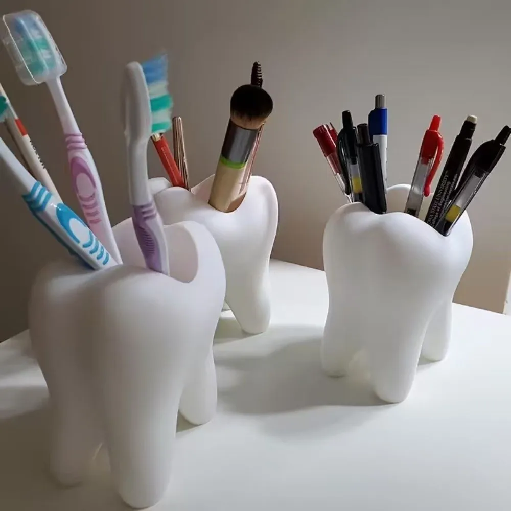 Tooth Shaped Toothbrush Holder Plastic Storage Box Stationery Pen Holder‌ Multifunctional Desk Organizer Succulent Planter