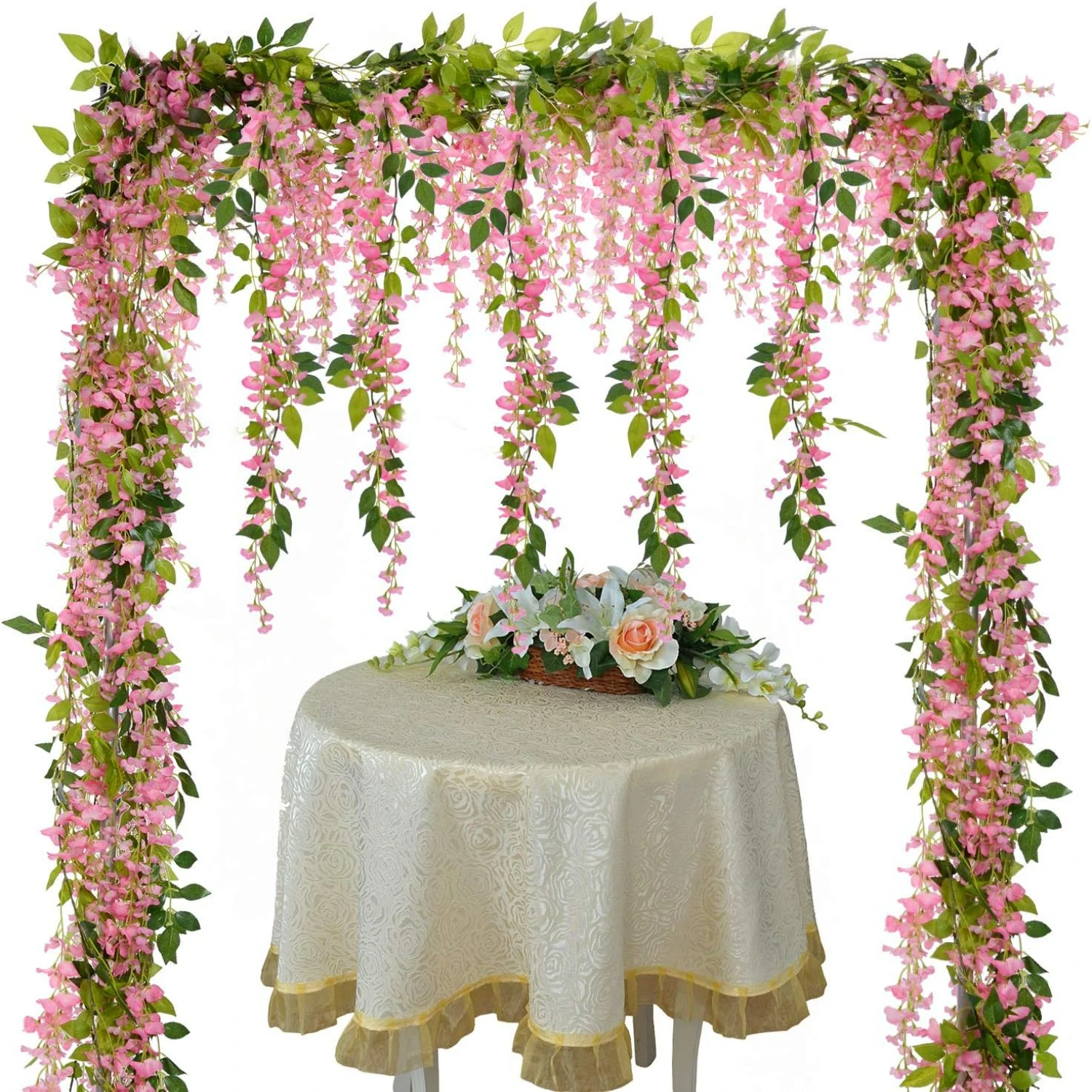 Beautiful, lifelike and stunning set of 4 elegant white artificial flowers garland - 28.8ft long silk hanging vines for wedding