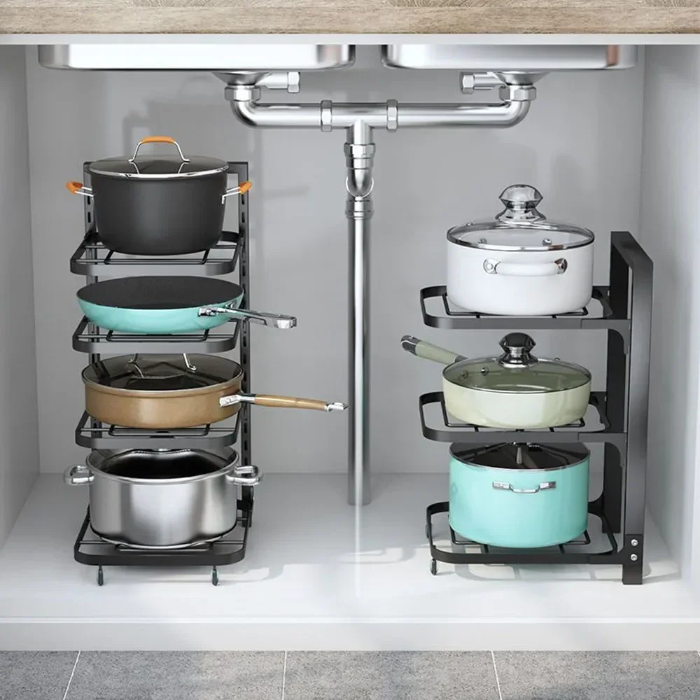 Pots and Pans Organizer Rack Kitchen Sink Shelf Storage Cabinet Household Multi-Layer Frying Pan Holder Bowl Shelf Organizer