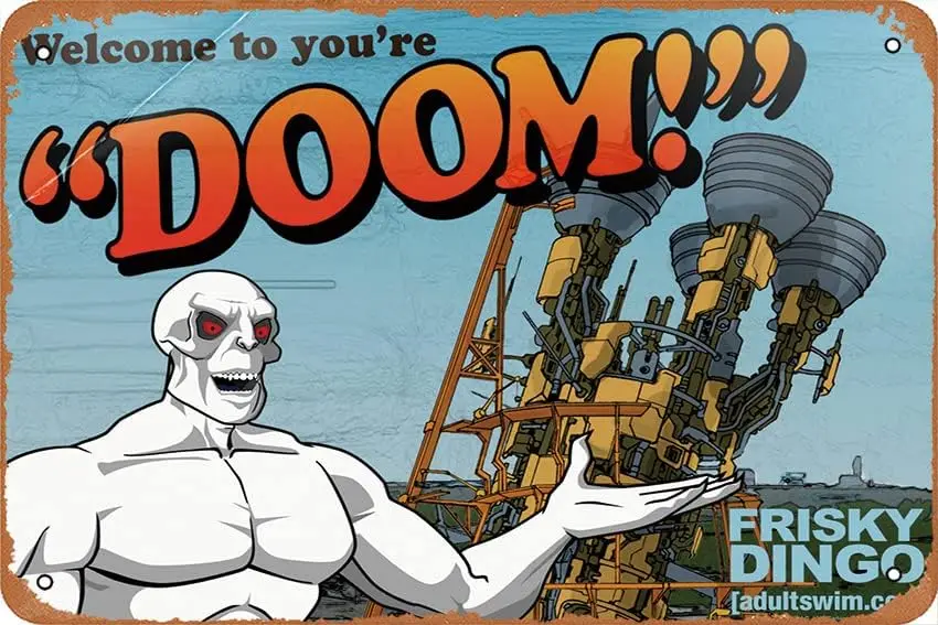 Letrero metálico con póster del programa de televisión Frisky Dingo, 8x12 pulgadas, decoración de pared para películas y series de televisión