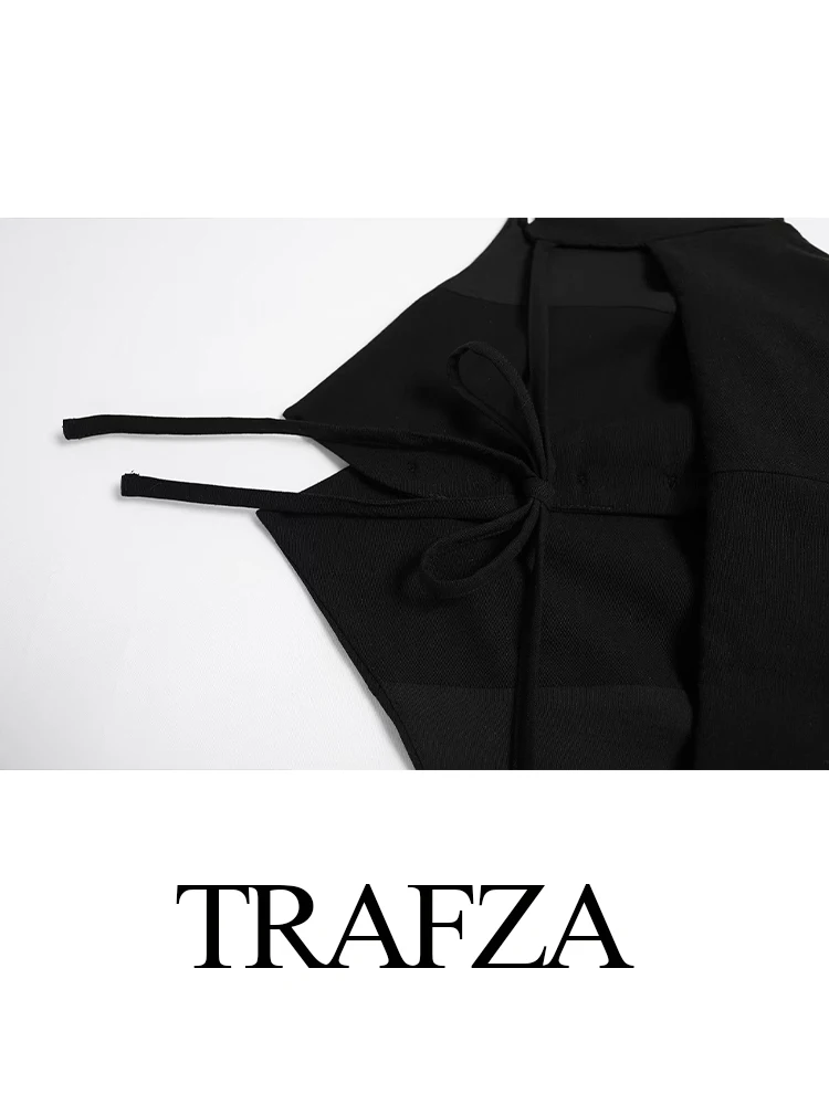 TRAFZA 2024 Woman Cropped Sleeveless Blazer Vest Summer Buttons Bow Tied Back Slim Tanks Female Crop Top Waistcoat