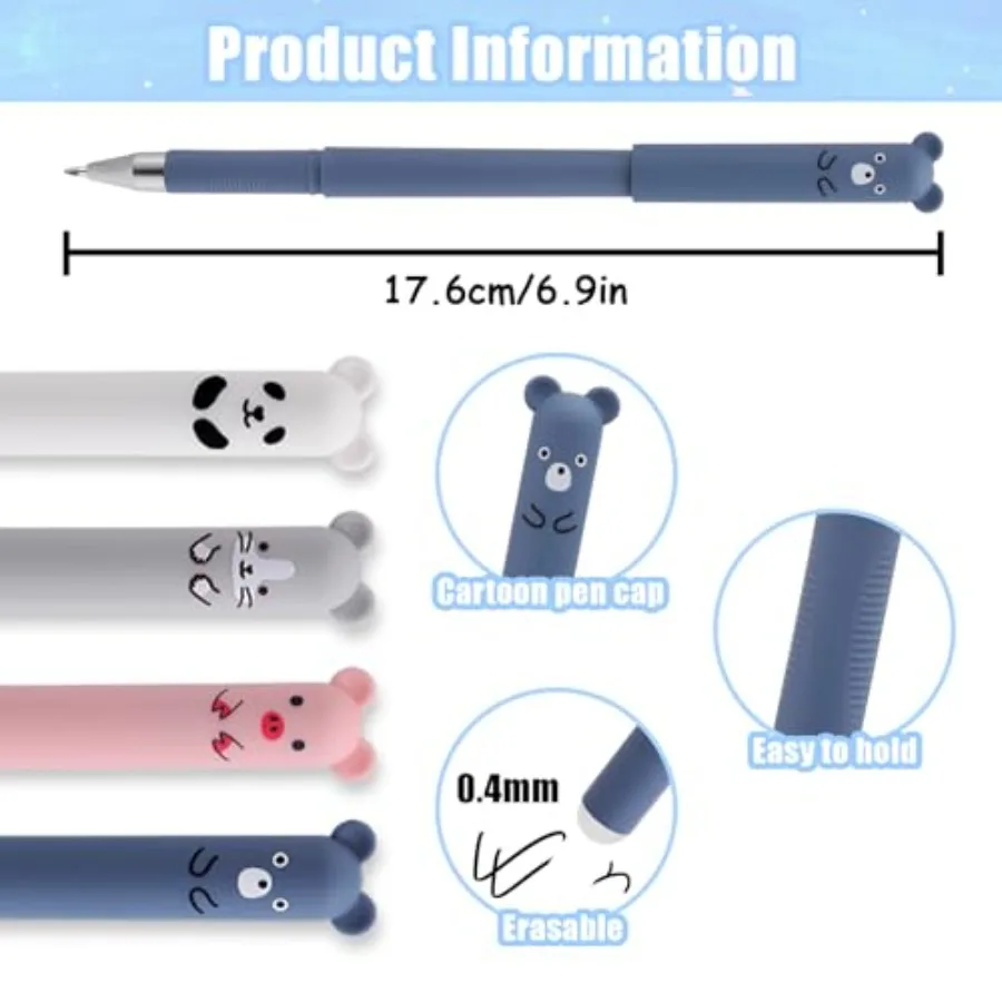0.5mm Erasable Gel Pens, Pack Cute Cartoon Animal Rollerball Gel Pens able Pens for Adult Writing Calligraphy Note Taking view 2