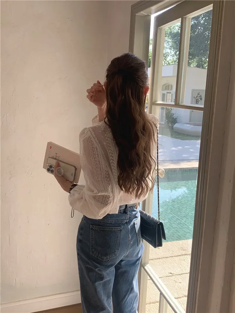 Summer Women Blouse Spring Shirt Female Woman Blouse Maxi Blusas Chiffon Casual Elegant Vintage Long Sleeve Oversize Loose White