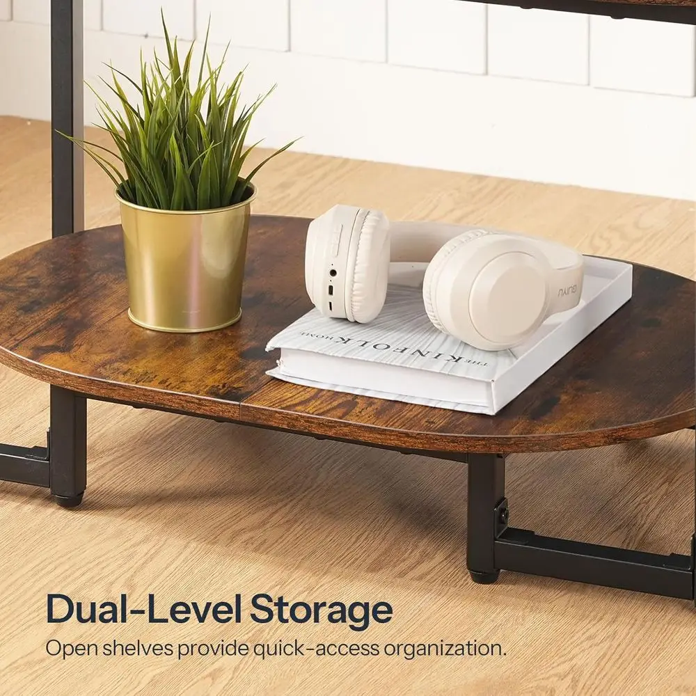 Rustic Brown 2-Tier Oval Coffee Table with Storage for Living Room & Home Office