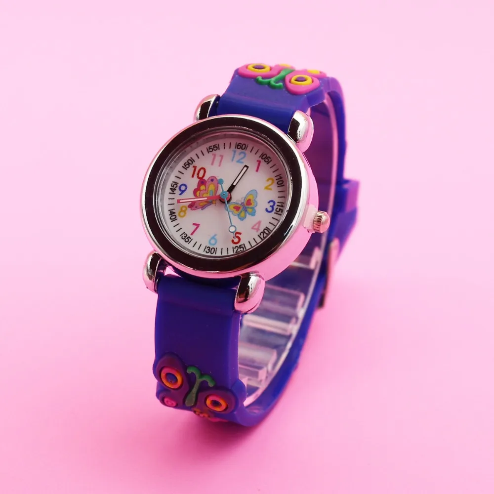 New 3D Colorful Butterfly Children Watch Soft Silicone Strap Rainbow Color Dial Learning Time Quartz Watches for Kid Girls Boys