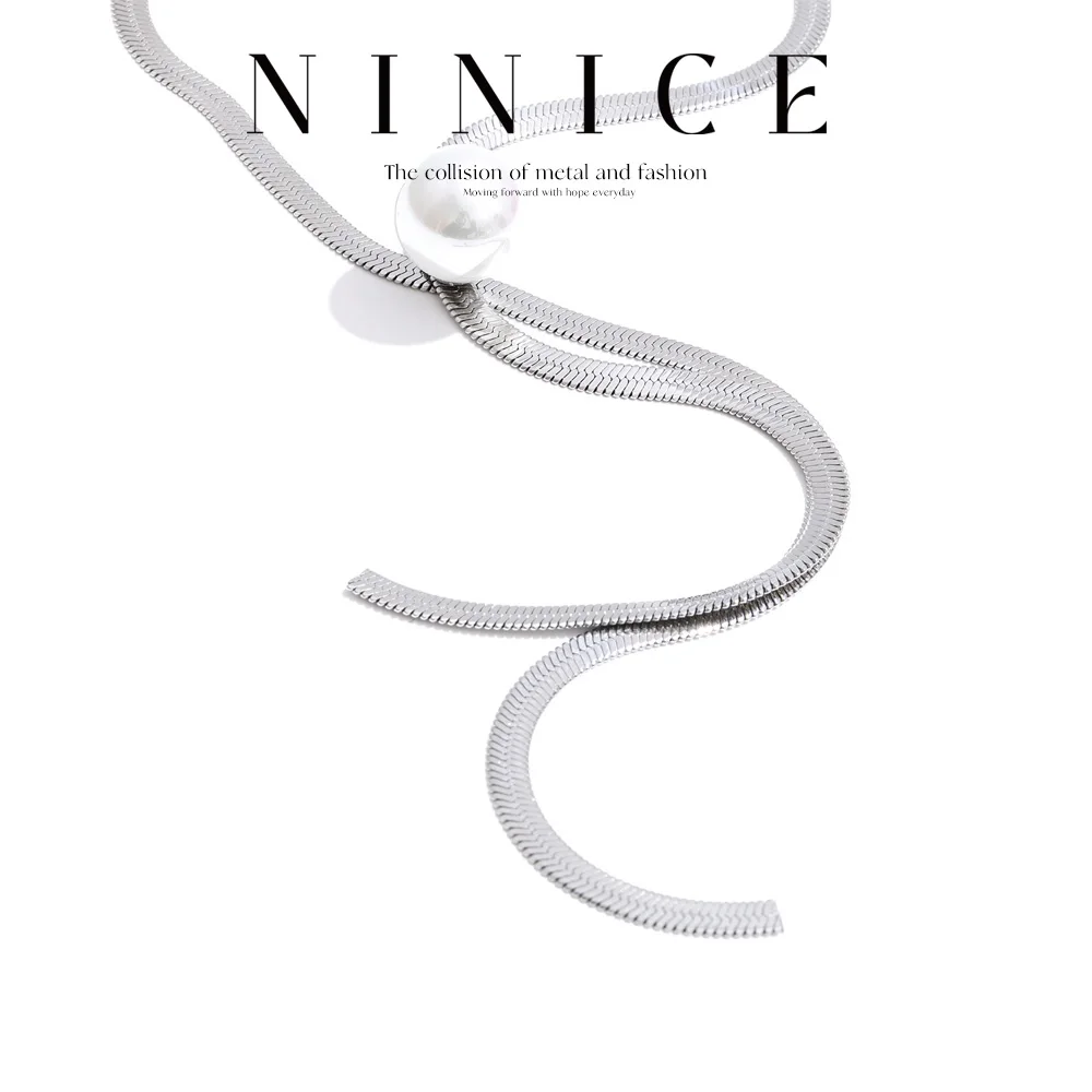 NiNice 70 سنتيمتر الفولاذ المقاوم للصدأ تقليد اللؤلؤ ثعبان سلسلة قطرة طويلة قلادة سترة سلسلة مجوهرات الأزياء بالجملة #1