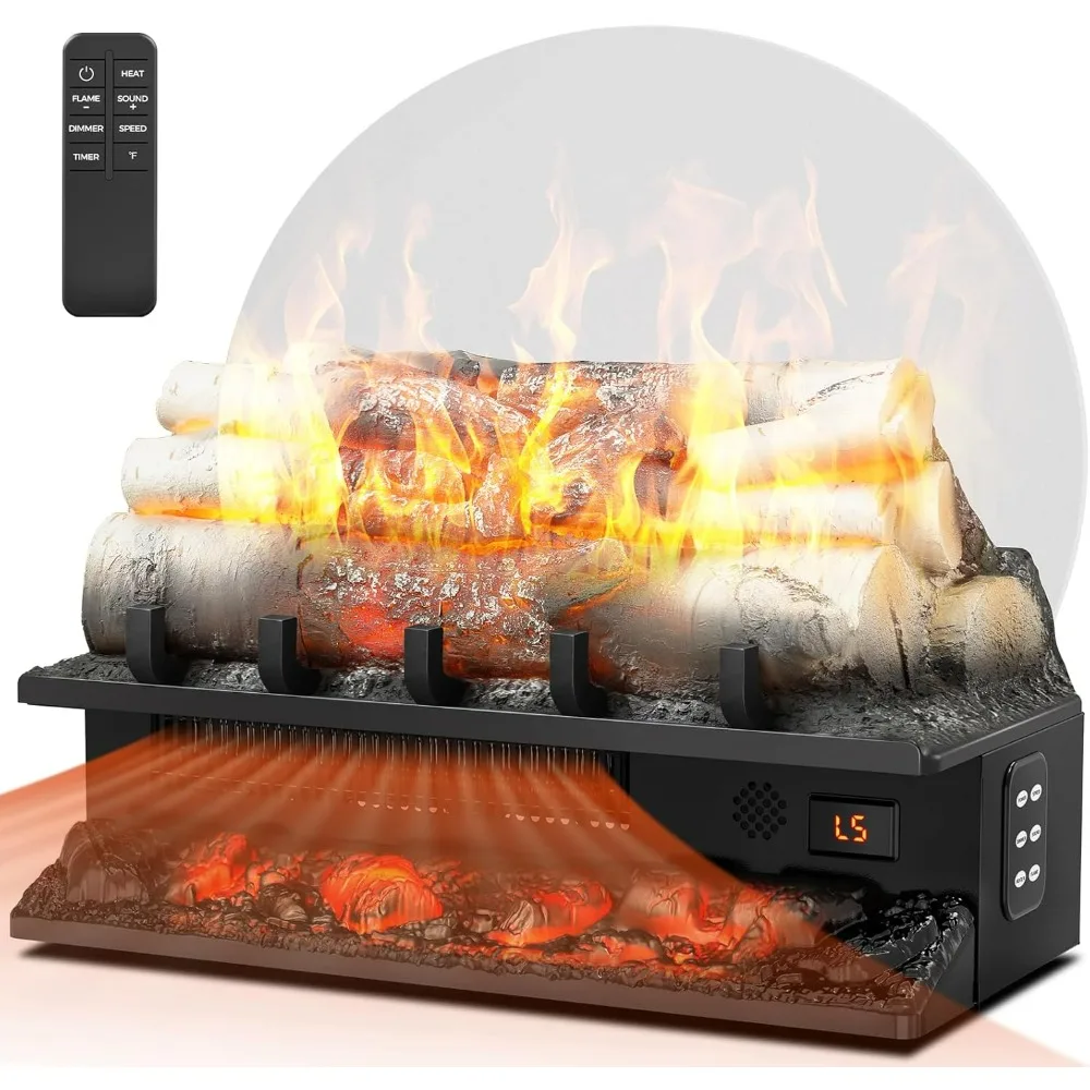 

Electric Fireplace Log Heater 750W/1500W, 20" Electric Fireplace Insert Log Set, 5 Flame Brightness&Speed,4 Sound of Flame