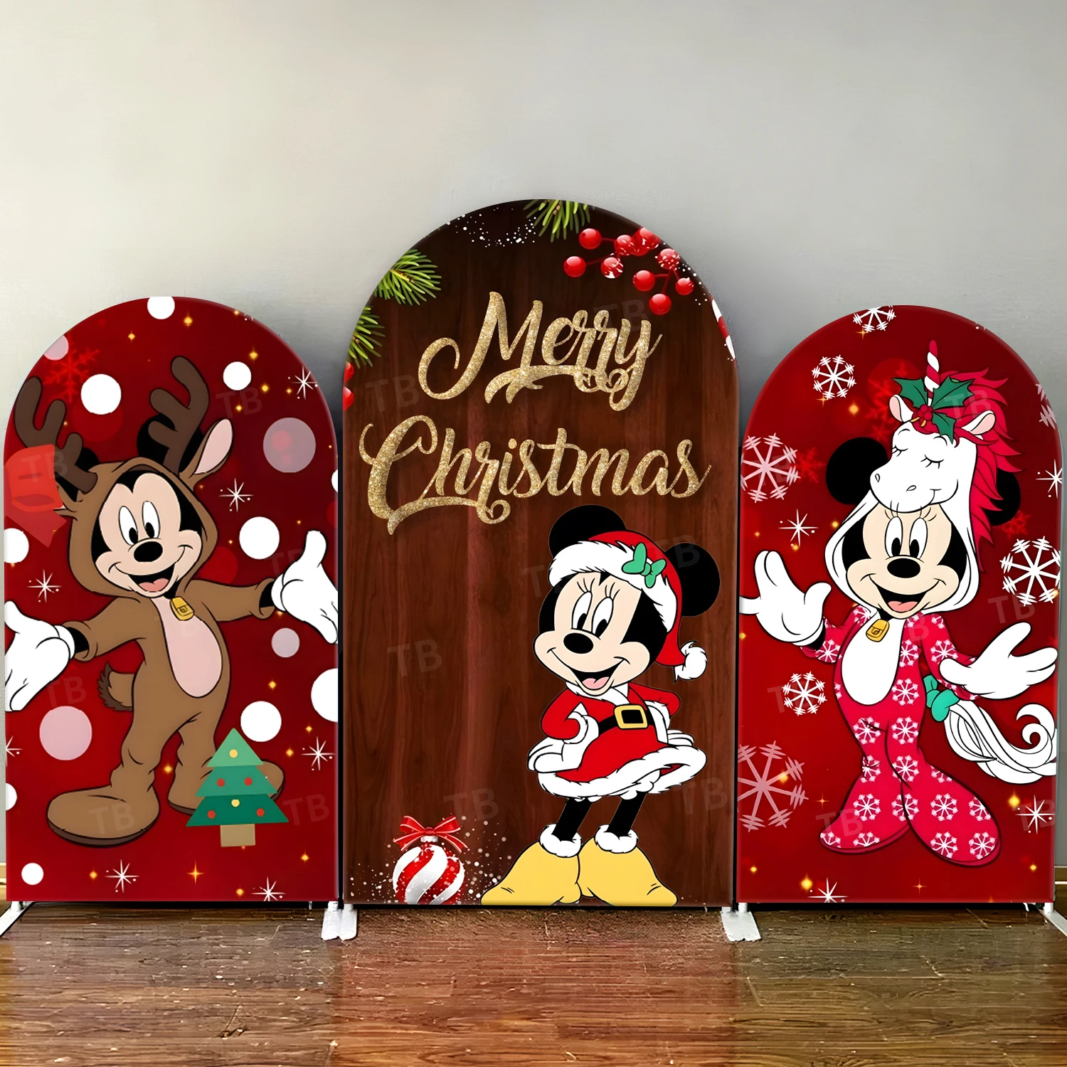 

TB Mickey Christmas Reindeer Arch Backdrop Cover for New Year Party Baby Shower Background Wall Decortion Props Elastic Fabric