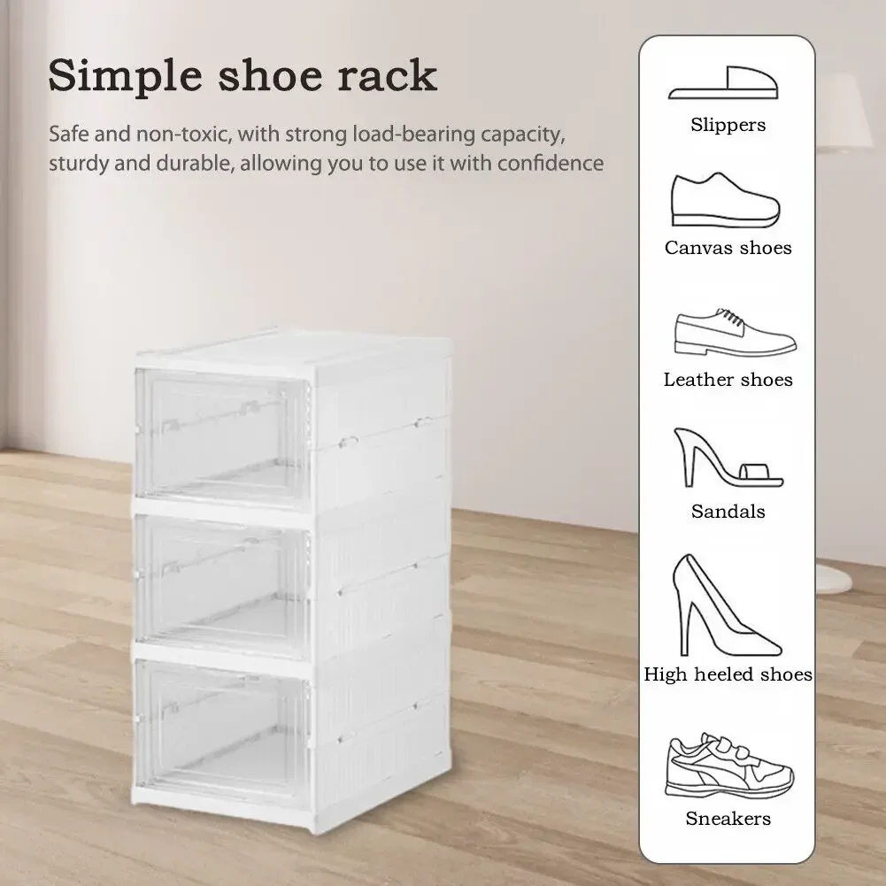 Stackable Shoe Racks 3/6 Layer Plastic Transparent Sneaker Storage Box Living Room Shoe Cabinet