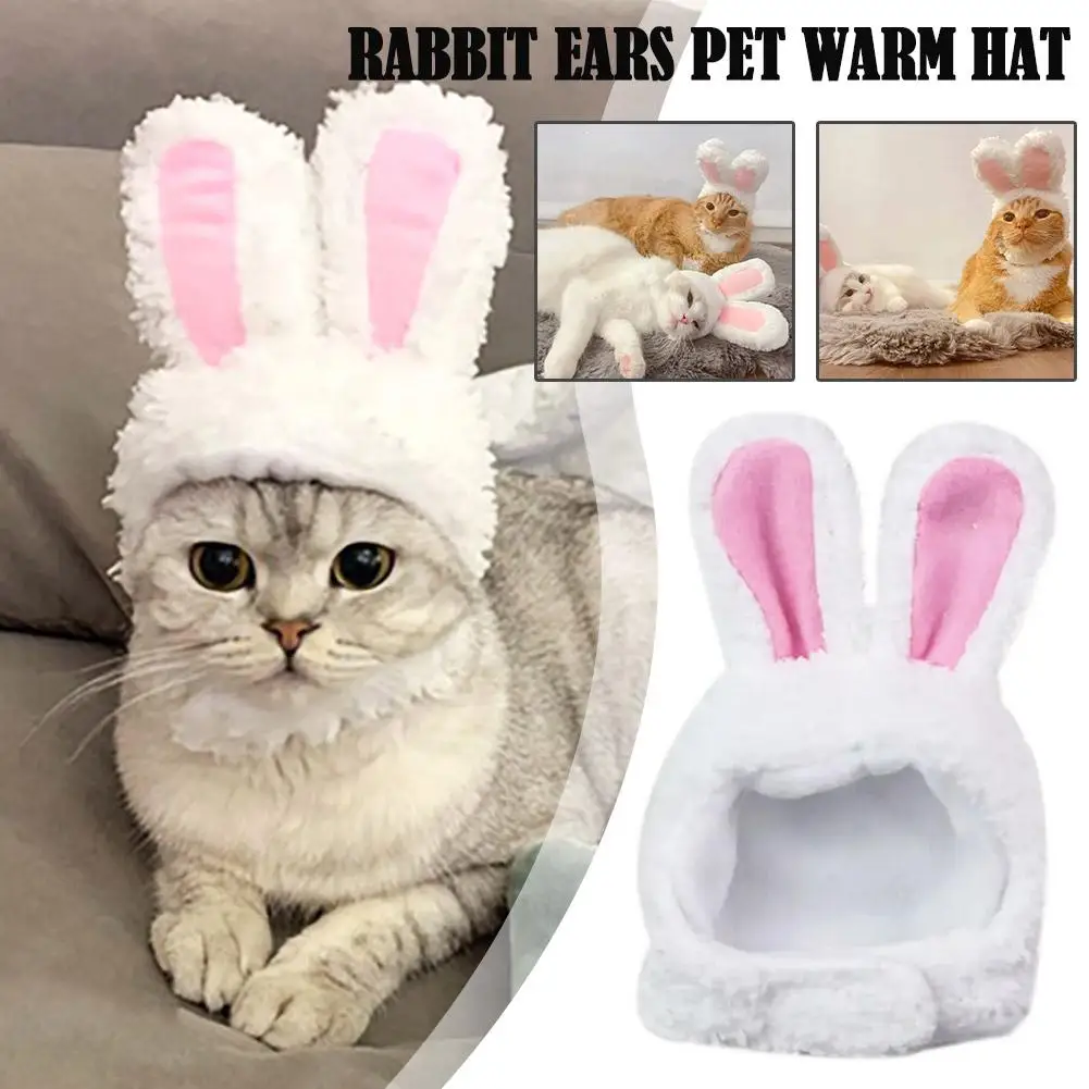 Cat Decorative Pet Products New Warm Cat Head Cover  Plush Cat Lamb Clothes Accessories Hat Rabbit Hat Pet Ear C2V9