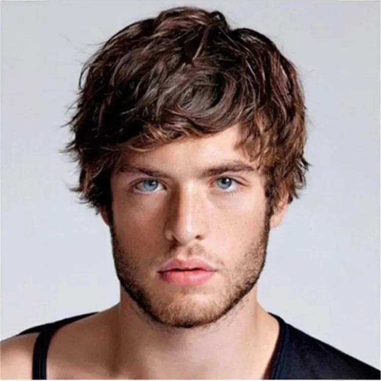 

European and American synthetic wigs for middle-aged and elderly men fiber wigs, short hair wigs, heat-resistant, for daily wear