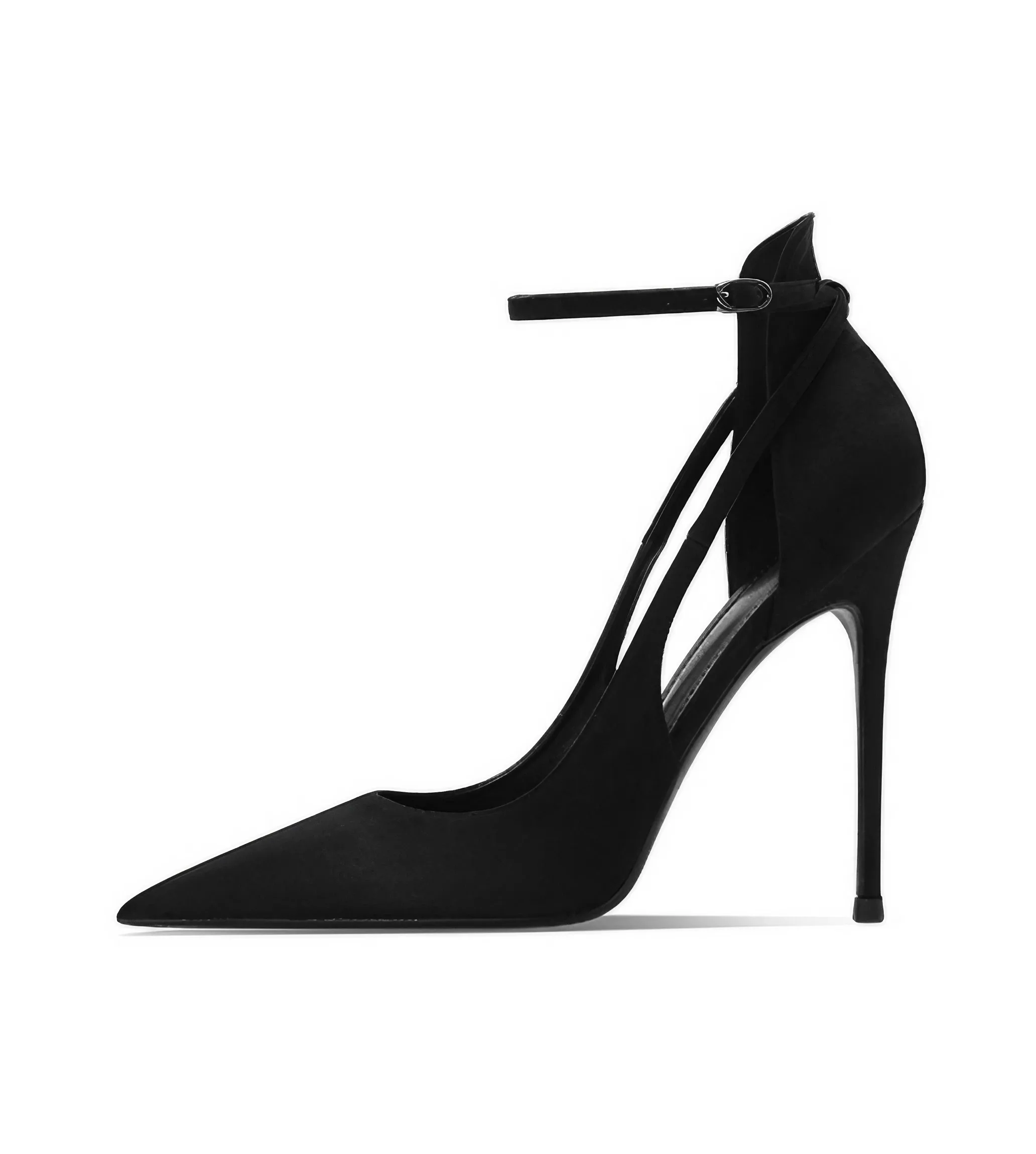 Black Suede One-Word Buckle With Hollow Pointed Toe Temperament High Heels Sexy Single Shoes For Women Stiletto Pumps