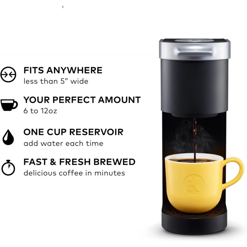 ماكينة صنع القهوة K-Mini Single Service K-Cup Pod، مقاس 6 إلى 12 أونصة، مع مساحة تخزين سلكية، مثالية للمساحات الصغيرة، أسود