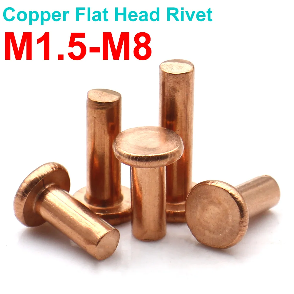 Image of 2-50 Stück massive Kupfer-Flachkopfnieten, niedrigprofilige Hammerkopfnieten, Nietenstifte GB109 M1.5 M2 M2.5 M3 M4 M5 M6 M8