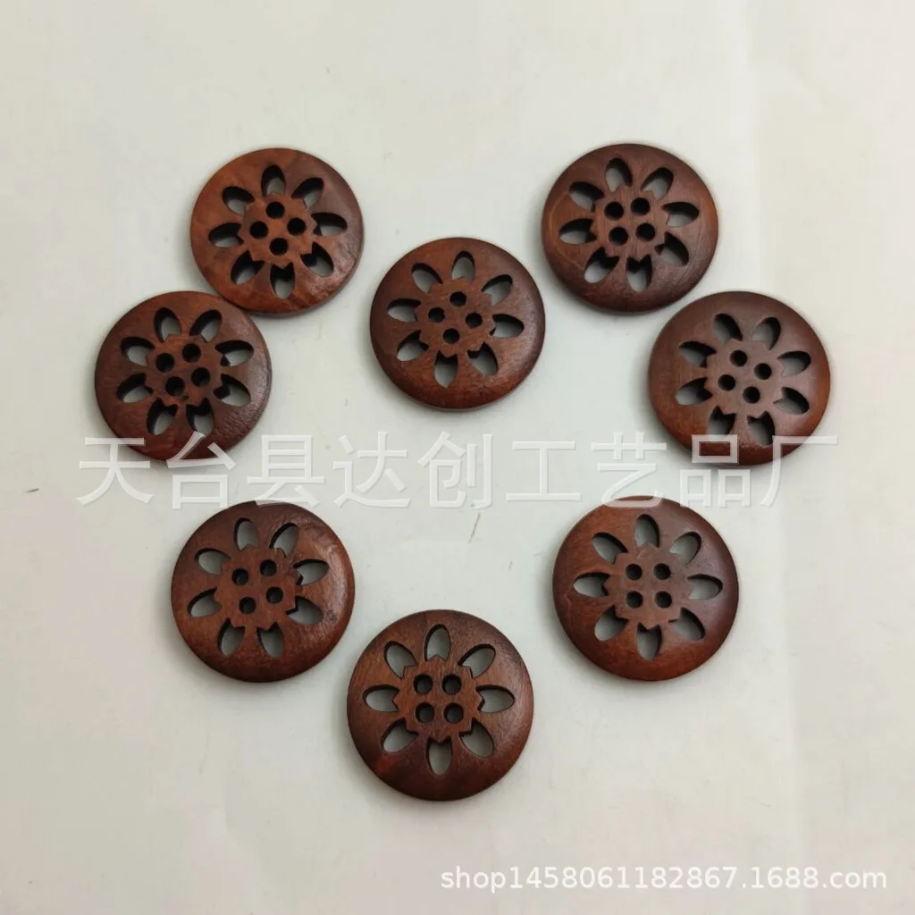 Boutons en bois de chrysanthème de 25Mm, boutons d'accessoires de couture café rétro, chemises, chaussures, trench-coat, boutons décoratifs, 50 pouces